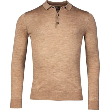Baileys Trui Merino Pullover Polo Collar Buttons Single Knit Donker Zand / male