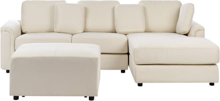 KOHLO - Hoekbank met ottomaan - Lichtbeige - Linkszijdig - Polyester
