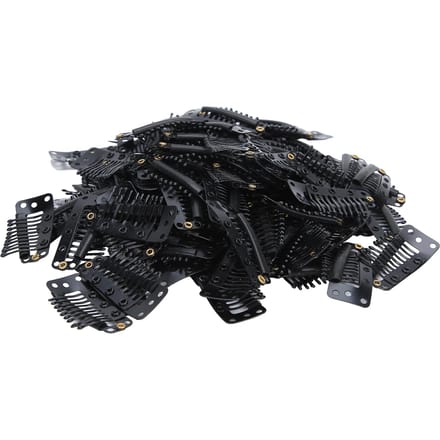100pcs 10 Dents Clip Perruque Acier Inoxydable DIY Postiche Clip à Pression pour Extension de CheveuxNoir noir
