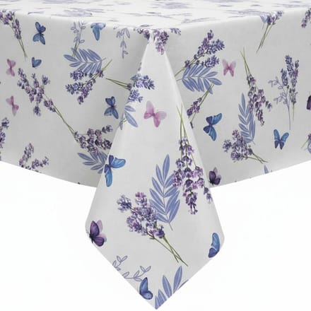 Protecttable - Tafelzeil Lavendel en vlinders Wit 140x100cm - Tafelkleed Afwasbaar - Kunststof