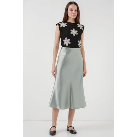 Satijnen A-Lijn Midi Rok met Elastische Taille