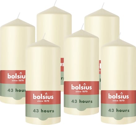Bolsius - Gladde Stompkaarsen - 6 Stuks - Ivoor - 13 cm - 43 Branduren