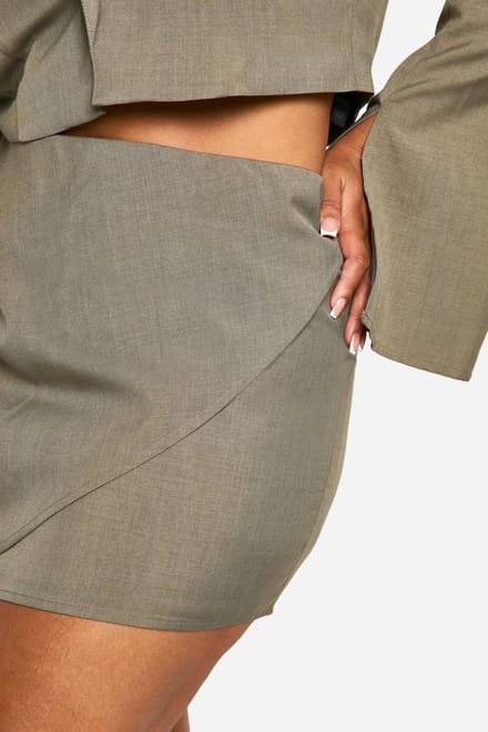 boohoo Dames Plus Tailored Wrap Skirt | Grijs | Maat: 54
