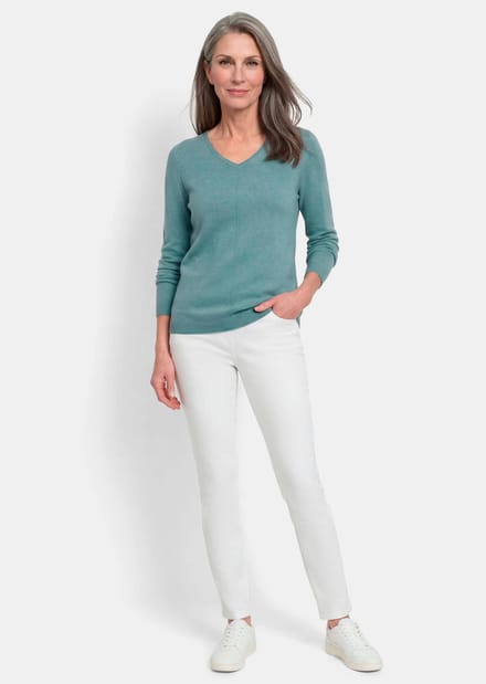 Pullover met een V-hals van COTTAMIRA - grijsgroen - Gr. 44 van Goldner Fashion