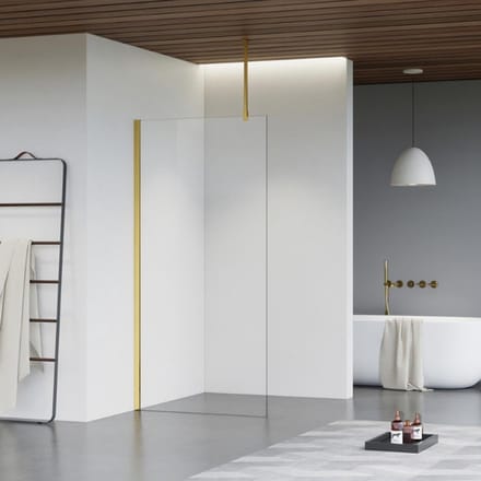 FugaFlow Eccelente Vetro inloopdouche badkamer - 110x200cm - helder glas - plafondarm - geborsteld messing