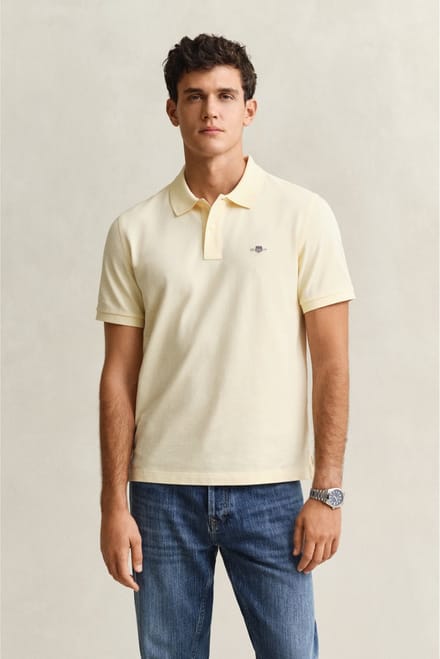 GANT heren polo shirt pique shield logo geel