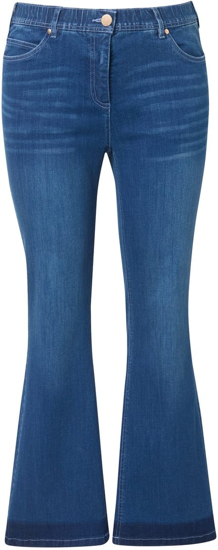Ulla Popken - Dames - Bootcut jeans Sarah uitlopend gerafelde zoom stretchdenim - Blauw denim - Maat 44