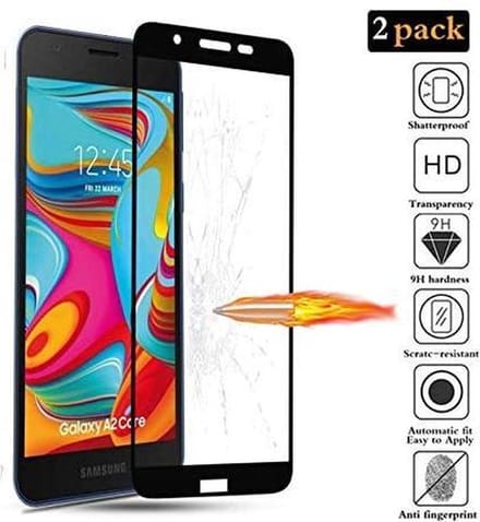2x Full Cover Screenprotector Geschikt Voor: Samsung Galaxy A2 Core Screen protector Glazen Gehard - Volledig Scherm Tempered Glass