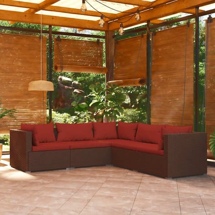 vidaXL - 5-delige - Loungeset - met - kussens - poly - rattan - bruin