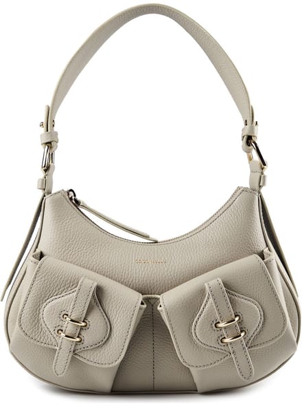 COCCINELLE Leren schoudertas handtas Mavery Pocket Shoulder Bag Grained Leather Eucalipto groengrijs