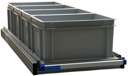 Schuifframe eenhandsbediening 120x40 cm in aluminium met 4 open bakken