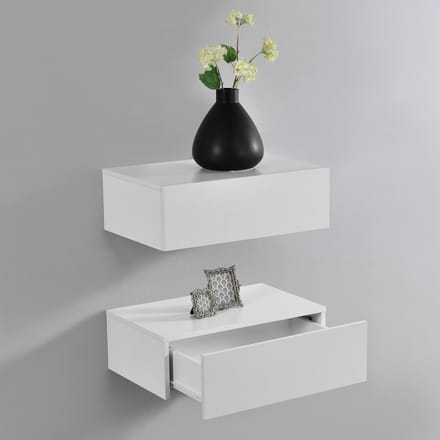 Wandplank met lade set van 2 zwevend 46x30x15 cm wit mat