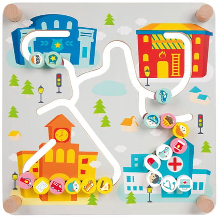 Classic World houten sorteerspel educatief bord stad en afval scheiden.