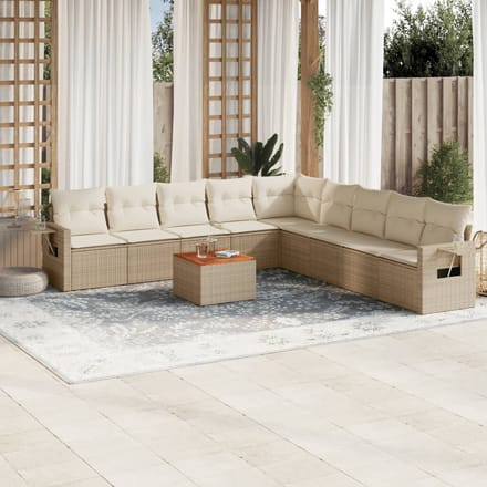 vidaXL - 10-delige - Loungeset - met - kussens - poly - rattan - beige