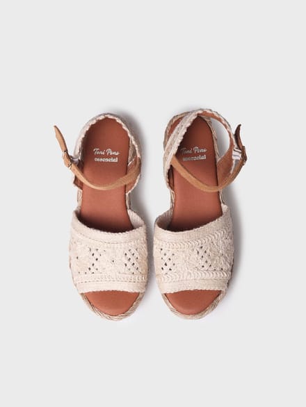 Dames espadrille met hoge hakken van gehaakte stof | RENATA