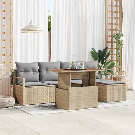 vidaXL - Tuinbank - Set - 6 - st - Beige - poly - rattan