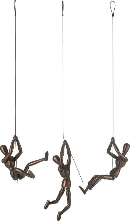J-Line figuur Hangende - polyresin - bruin - 3 stuks