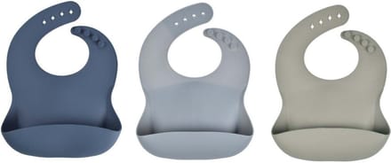 3 Stuks - Siliconen Slabbetjes met Opvangbak - Blauw Groen