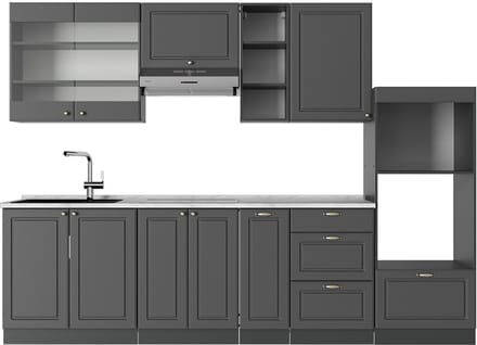 Vicco Fame-Line Complete keukeneenheid – 280 cm, WB Marmer Anthrazit-Gold Landhaus