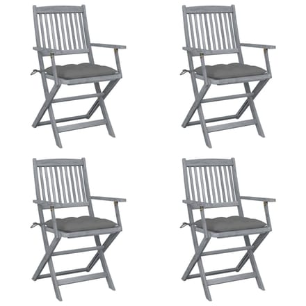 vidaXL - Set - van - 4 - klapstoelen - met - kussens, - gemaakt - van - massief - acaciahout.