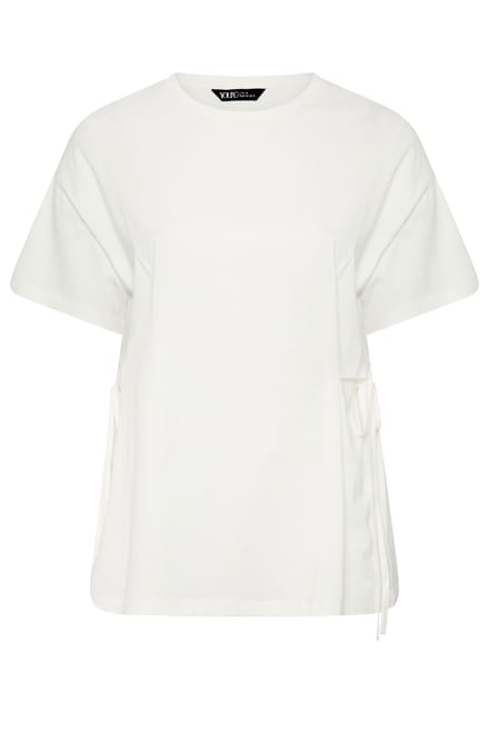Yours Wit Tshirt Met Striksluiting Aan De Voorkant Size 46