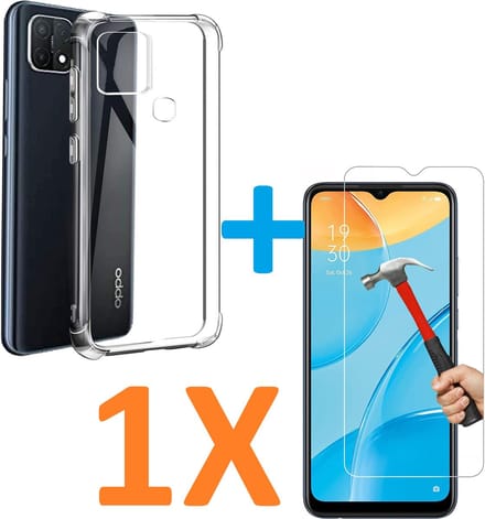 Shock-proof silicone hoesje met 1 Pack Tempered glas Screen Protector Geschikt voor: Oppo A15 / Oppo A15s