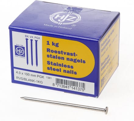 Hjz RVS nagels plat geruite kop 4.0 x 100mm 1kg