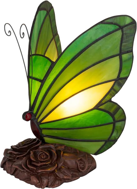 Tiffany Vlinder - Groen - H 24 cm - Glas in lood - Vlinderlamp | RORUVERA