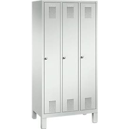 Kledinglocker Evolo S 3000, staal, 3 compartimenten, cilinderslot, lichtgrijs RAL 7035/lichtgrijs RAL 7035