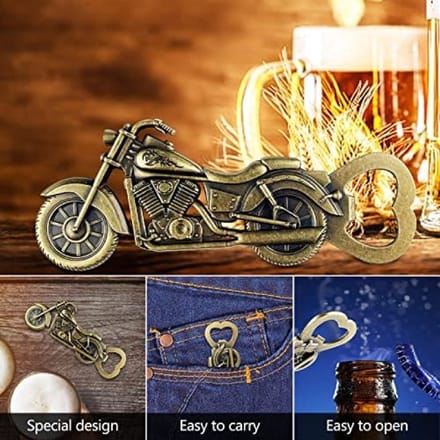 Motorfiets Sleutelhanger met Flesopener - Retro Design in Bronskleur