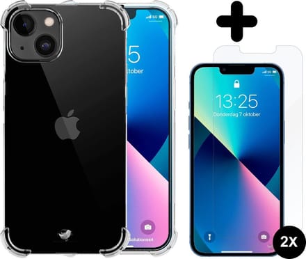 Hoesje geschikt voor iPhone 13 Mini case transparant - 2x screen protector - extra sterk beschermglas