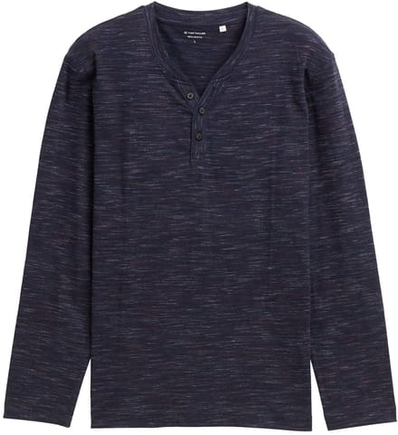 Tom Tailor - Serafino overhemd met lange mouwen - Maat S - navy red multi inject