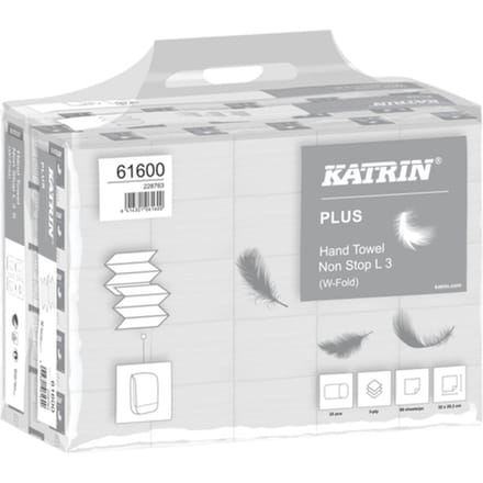 Handdoek Katrin Plus w-vouw 3-laags 203x320mm 25x90 vel wit 61600