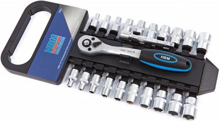 HBM 1/4 inch Professionele Ratel inclusief 20 doppen en verlengstuk
