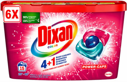 6 x Dixan - Wasmiddelcapsules - Voor gekleurde was - 15 wasbeurten