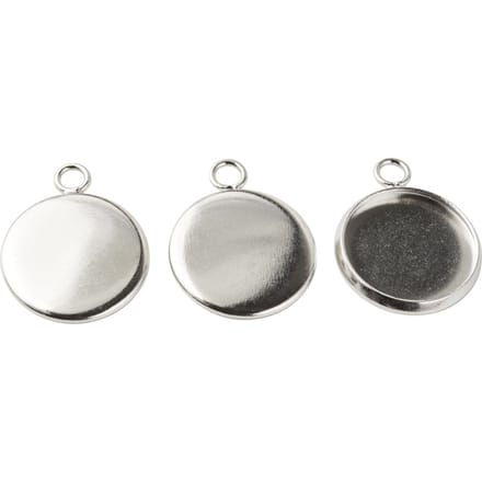 Hanger with 1 eye, Round, 14mm Top, Platinum, 3 pcs