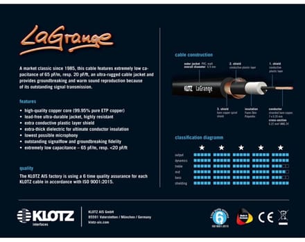 Klotz LA-PR0900 LaGrange Supreme Guitar Cable 9 m - Instrumentenkabel