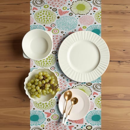 ABAKUHAUS Tafel-loper – Abstracte hart-krabbels, 40x300 cm, Groen/Wit