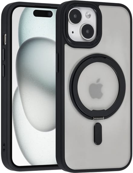 UNIQ Accessory Back Cover - Apple iPhone 15 - Zwart - Met MagSafe-ring en uitklapbare stand