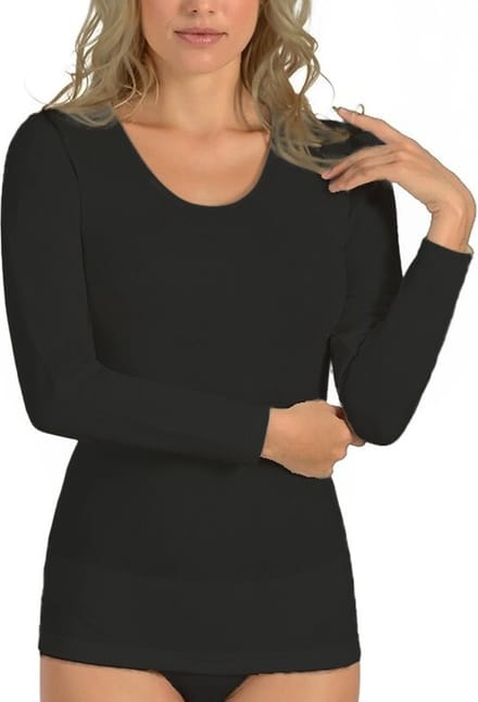 dames thermoshirt onderblouse 10% wol lange mouw zwart maat M