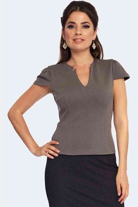 Voodoo Vixen - Star Cut Front Neckline Detail Knit Top - S - Grijs