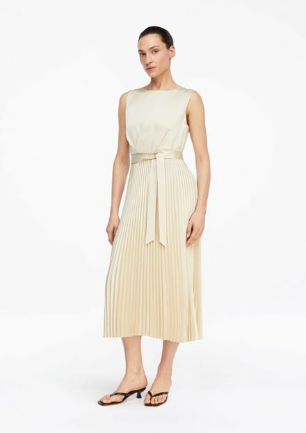 Plissée Satijnen Jurk met Strikceintuur Taille Dames COMMA