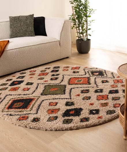 Rond hoogpolig vloerkleed - Artisan beige/multi 240