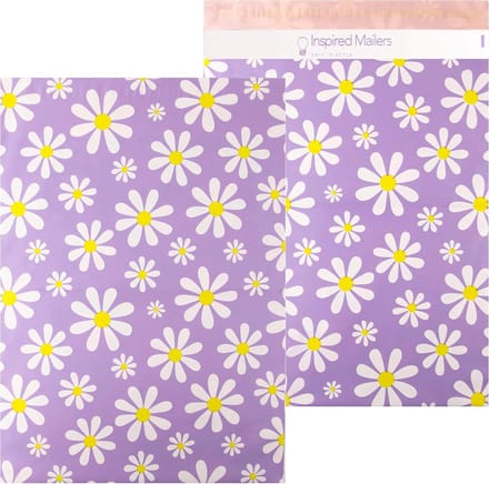 Grote Poly Mailers 14,5 x 19 cm - 50 Pack - Paarse Madeliefjes - Verzendlust