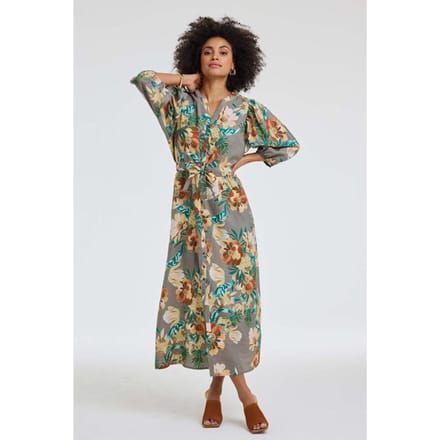 Dress Dalina Taupe Rising sun print
