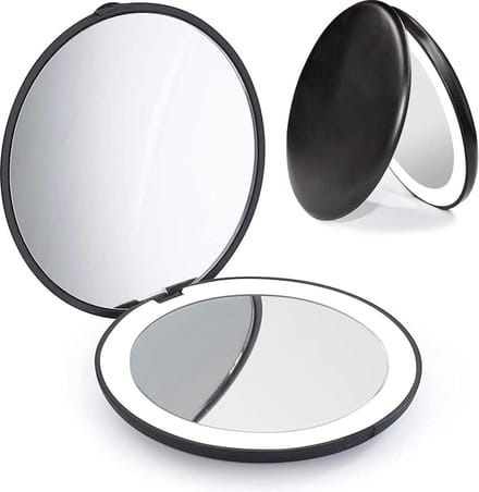 10X vergroting ,Make-up spiegel, tweezijdig , met led verlichting, , inklapbaar, Mini spiege 9cm -Zwart