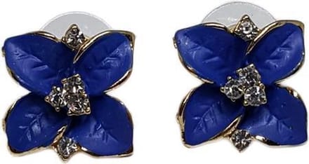 Prachtige elegante oorknopjes, goudkleurig blauwe bloem