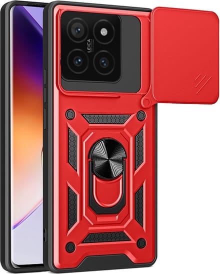 MobyDefend Hoesje - Geschikt voor Xiaomi 14T - Pantsercase Met Draaibare Ring - Rood