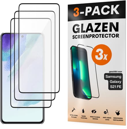Screenprotector - Geschikt voor Samsung Galaxy S21 FE - Gehard Glas - Full Cover Tempered Glass - Case Friendly - 3 Pack