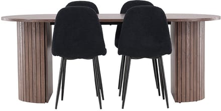 Härön eethoek tafel 90x200cm en 4 teddy stoelen mocca.